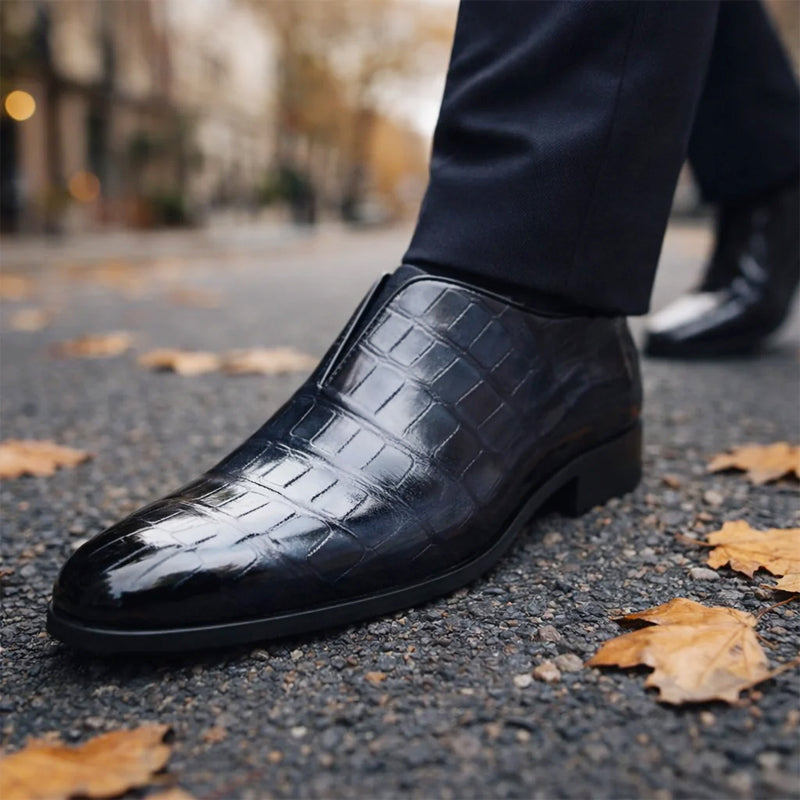Men's croc-embossed glossy slip-on loafers, view 5