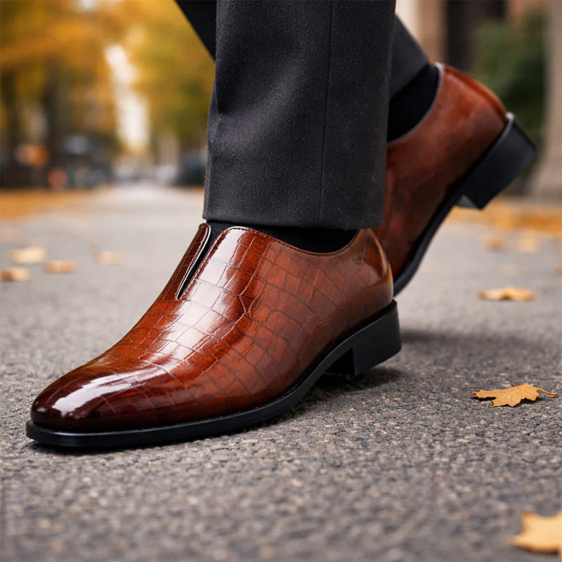 Men's croc-embossed glossy slip-on loafers, view 4