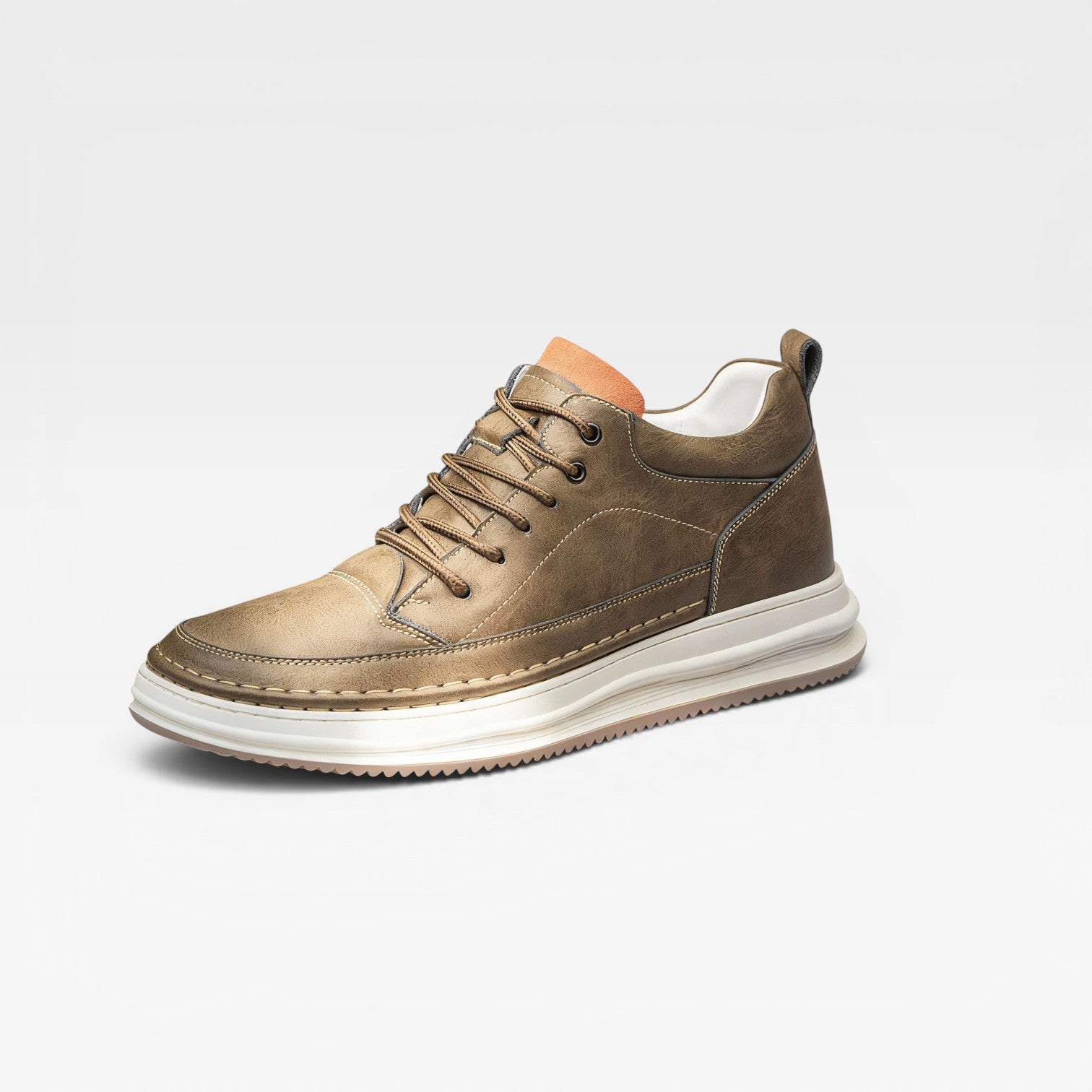 Men's burnished leather trainers cushioned white sole smart casual