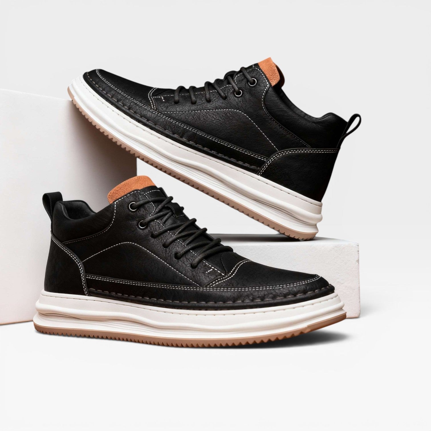 Leather texture close-up men's burnished trainers ages beautifully