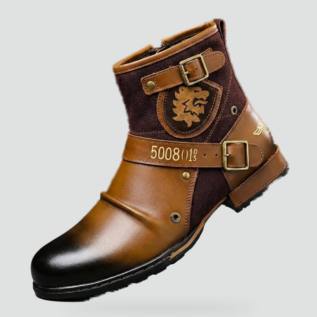 Men's Double Buckle Ankle Boots with Side Zip - view 1