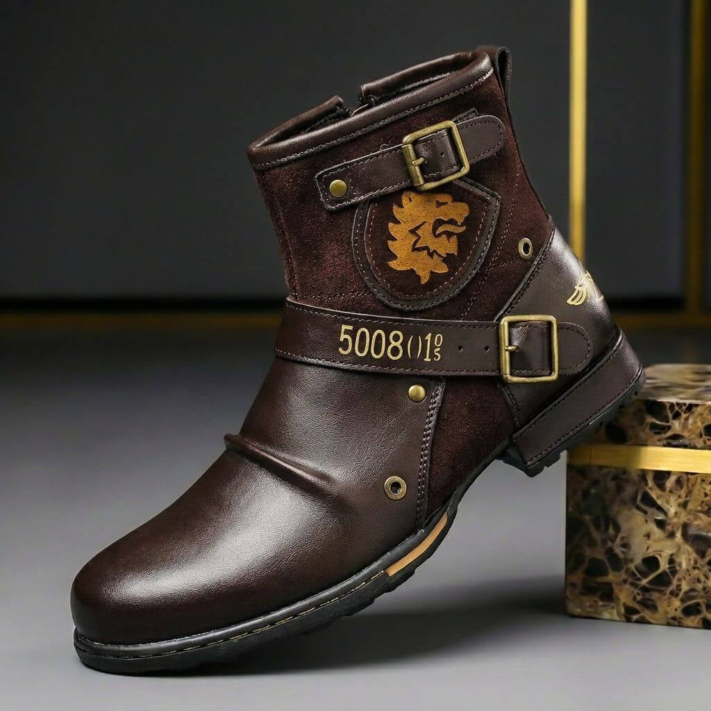 Men's Double Buckle Ankle Boots with Side Zip - view 2