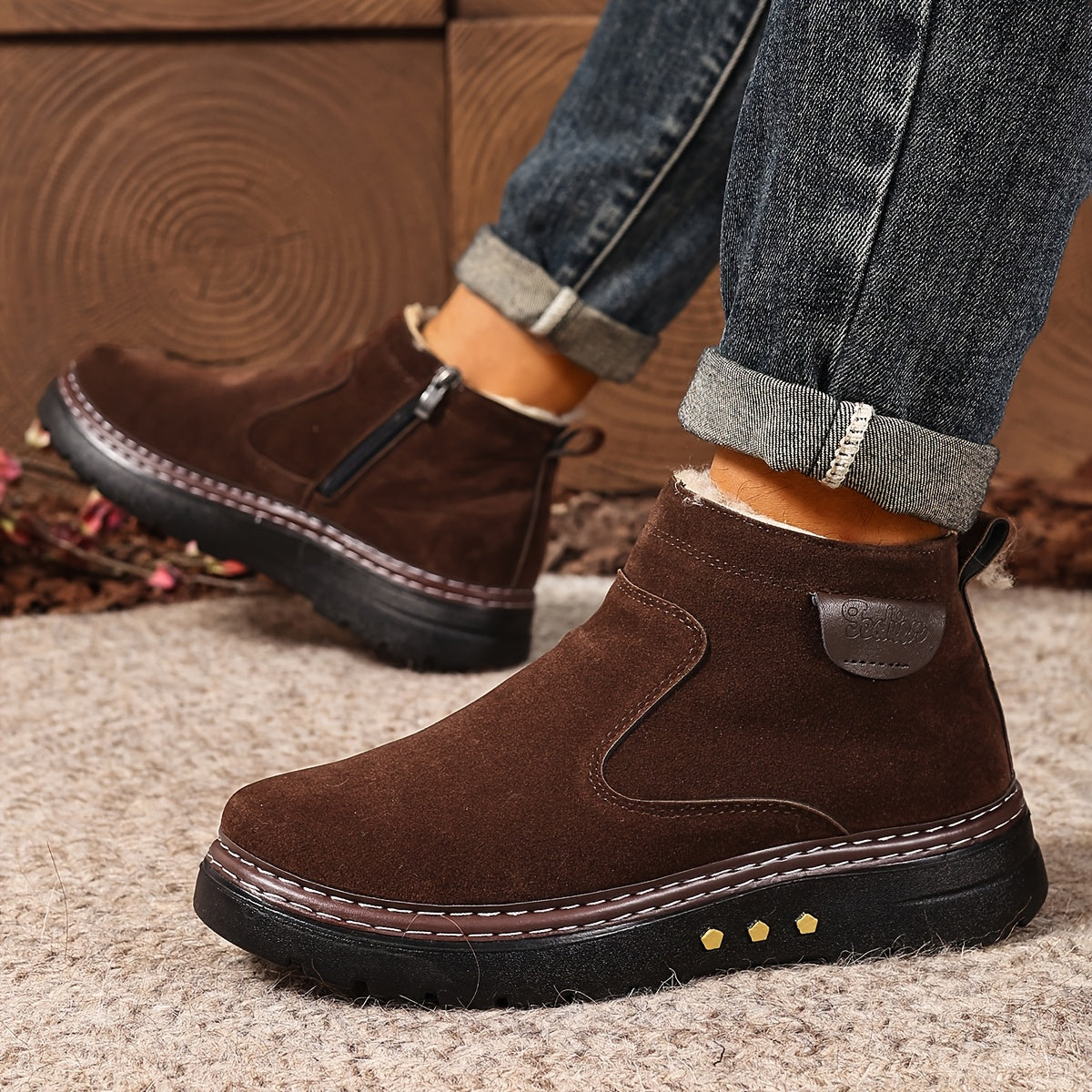 Men's Fleece-Lined Side-Zip Suede-Look Ankle Boots - view 2