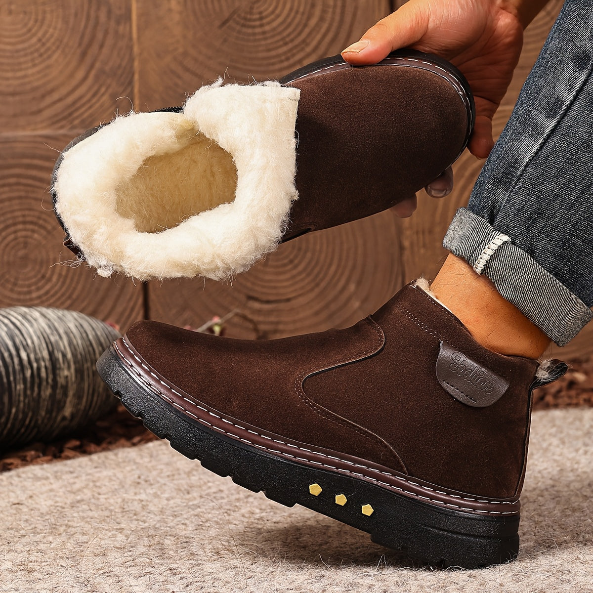 Men's Fleece-Lined Side-Zip Suede-Look Ankle Boots - view 5