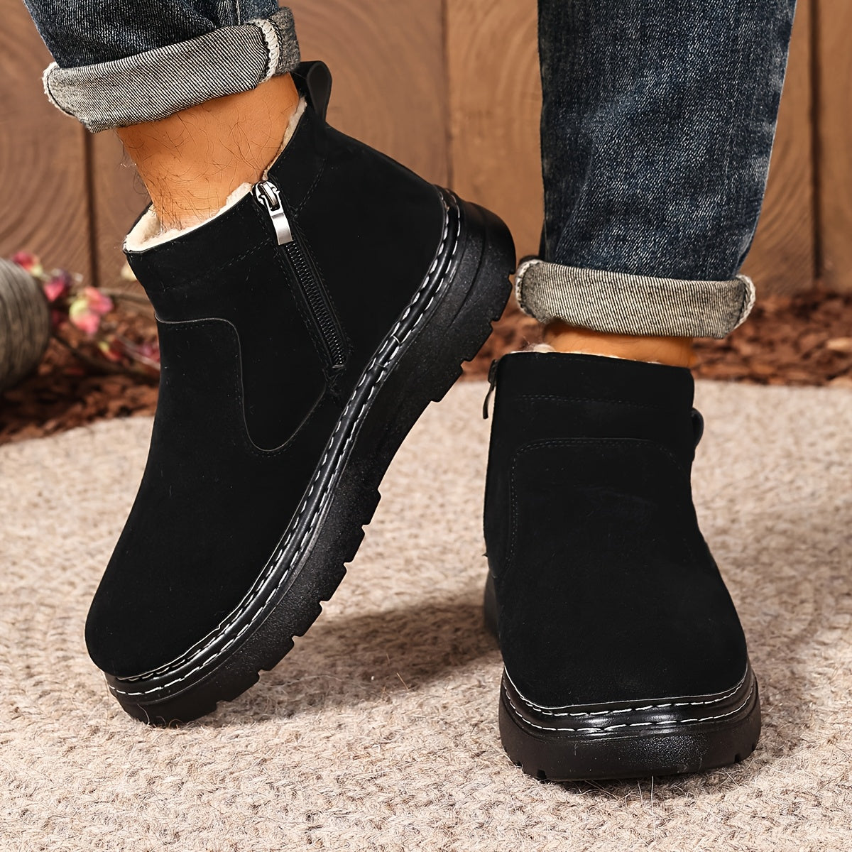 Men's Fleece-Lined Side-Zip Suede-Look Ankle Boots - view 6