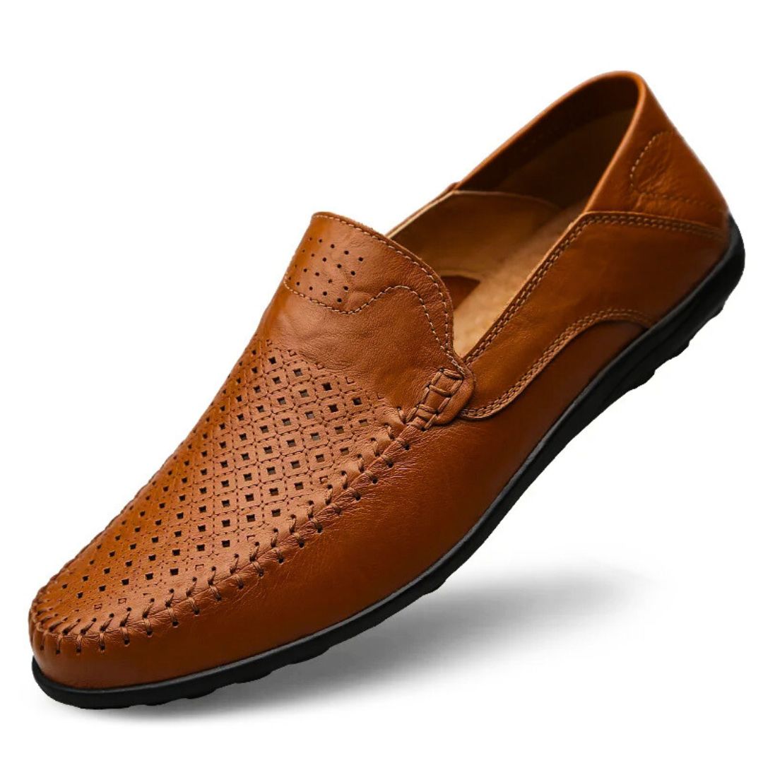 Men's genuine leather loafers in Brown - front view