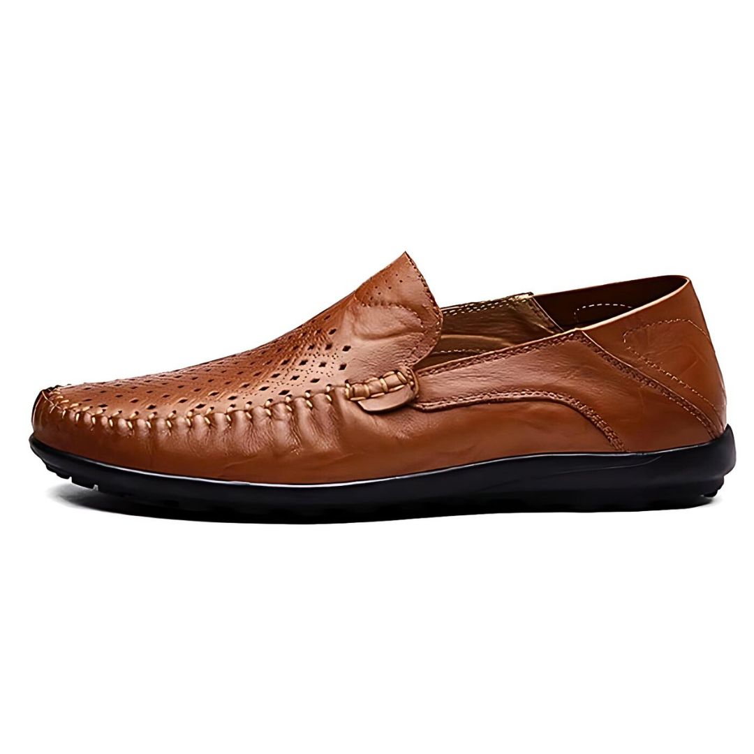 Men's genuine leather loafers - perforated upper detail