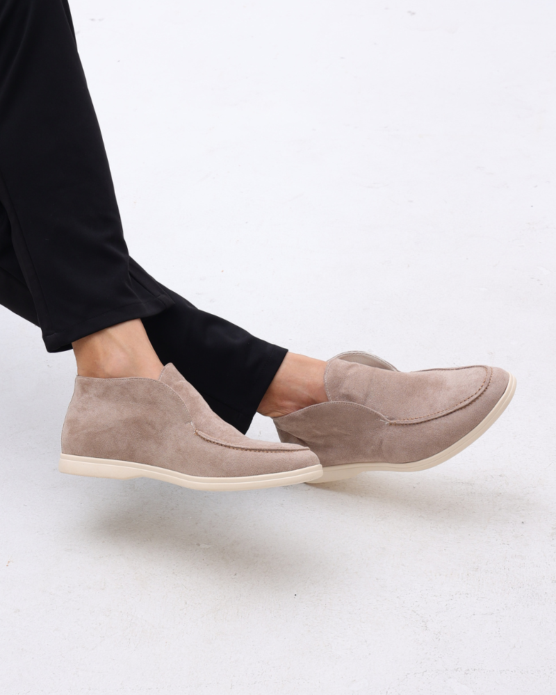 Men's high-cut slip-on suede loafers in Mocha - front view
