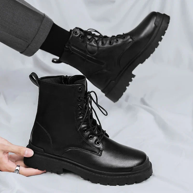 Men's Lace-Up and Side Zip Combat Style Ankle Boots - view 2