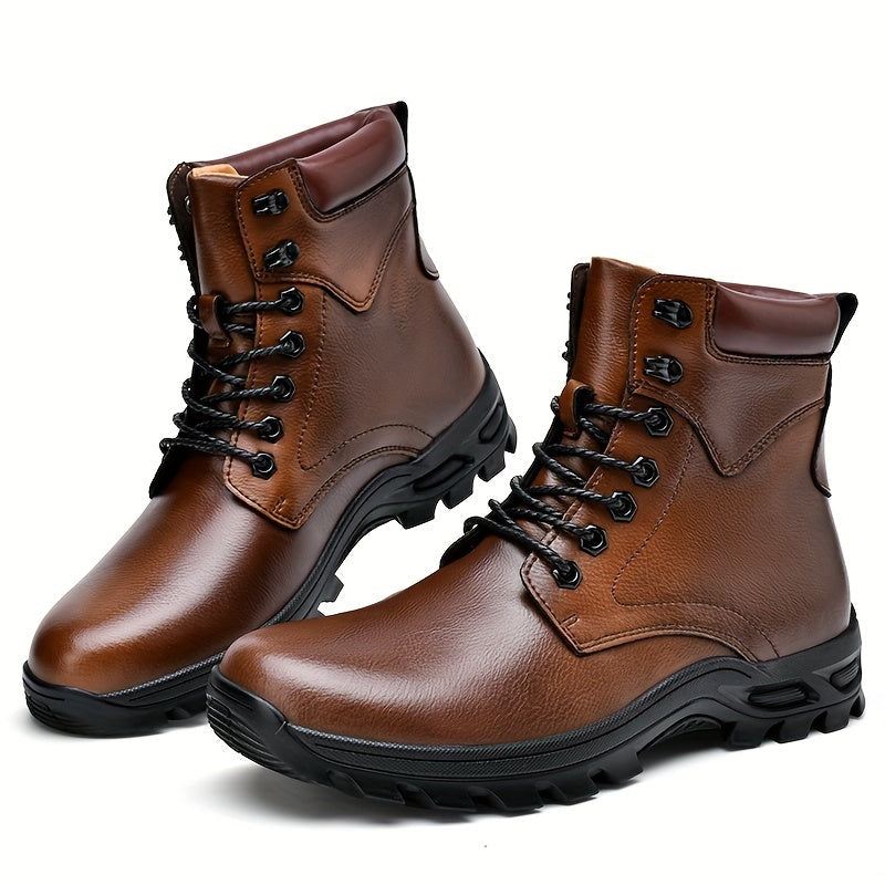 Men's Lace-Up Mid-Top Boots with Rugged Sole - view 8