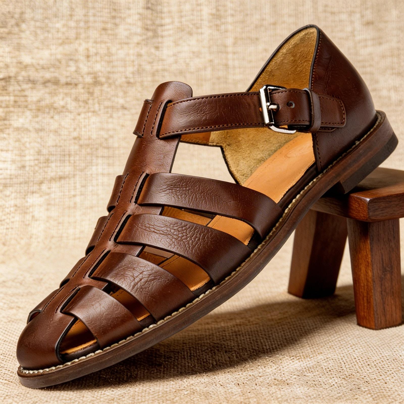 men's leather fisherman sandals in White - front view