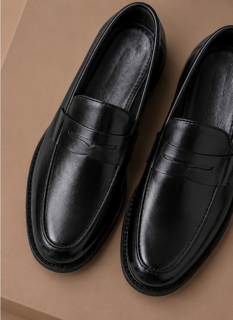 Men's leather penny loafers in black - front view