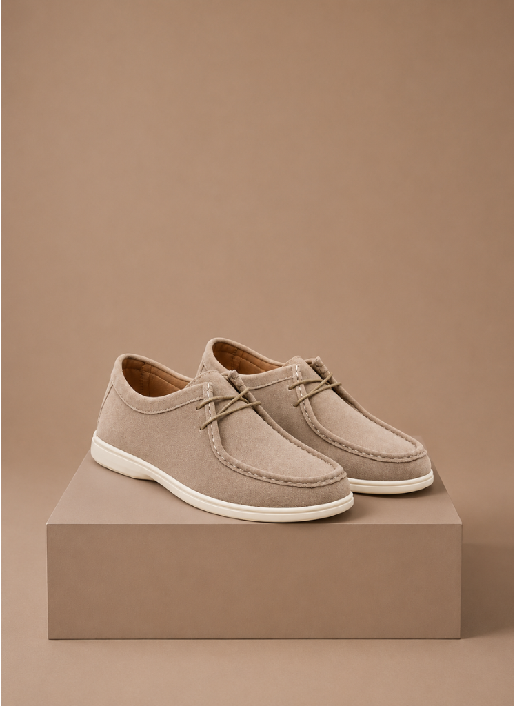 Men's moc-toe lace-up suede shoes - front view
