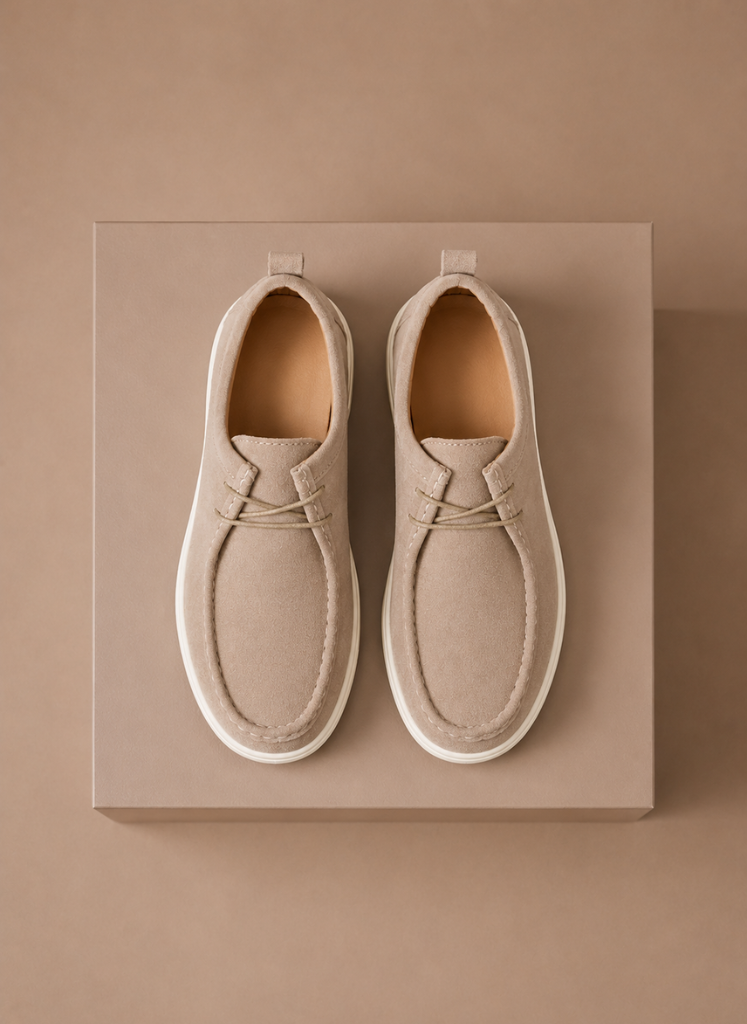 Men's moc-toe suede shoes - side view