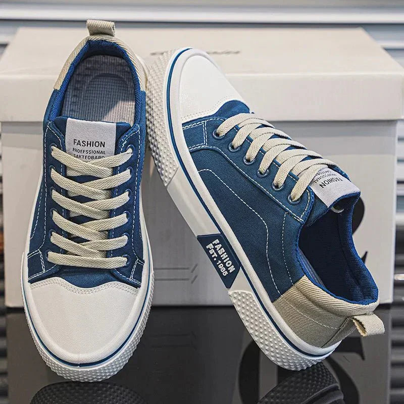 Men's lace-up canvas casual sneakers in Blue - front view