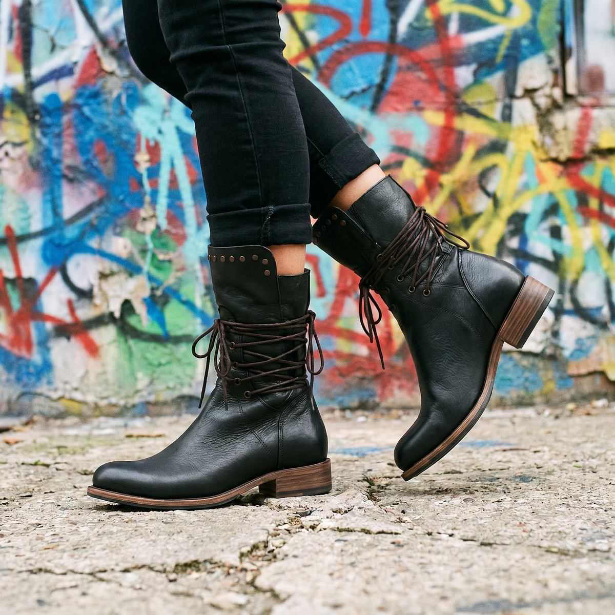 Women's Studded Lace-Up Mid-Calf Boots