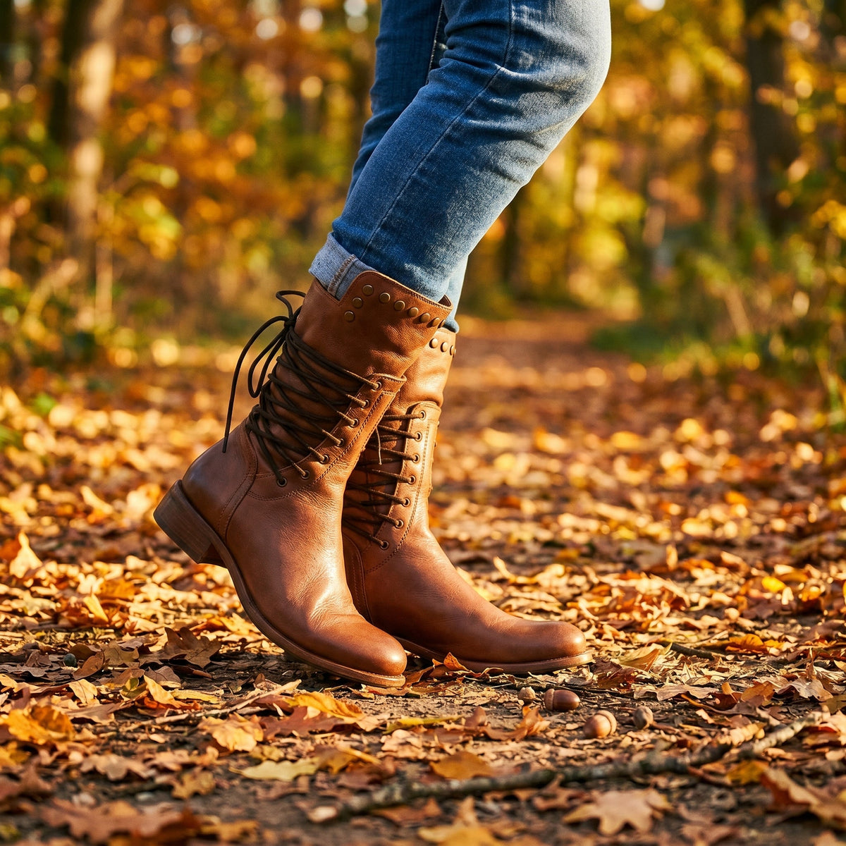 Women's Studded Lace-Up Mid-Calf Boots