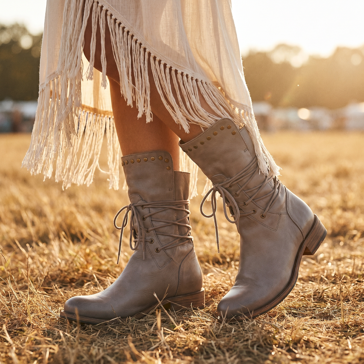Women's Studded Lace-Up Mid-Calf Boots