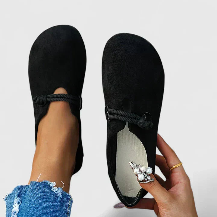 women's beige wide fit loafers with arch support - detail view