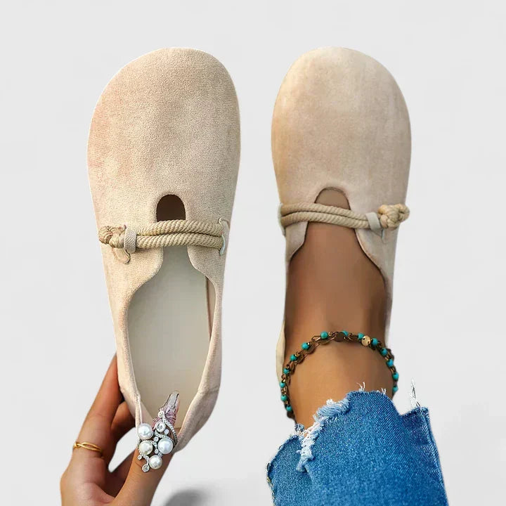 women's beige wide fit loafers with arch support - front view
