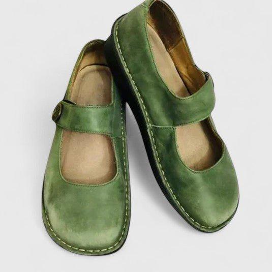 women's classic Mary Jane rounded toe flats in Green - front view
