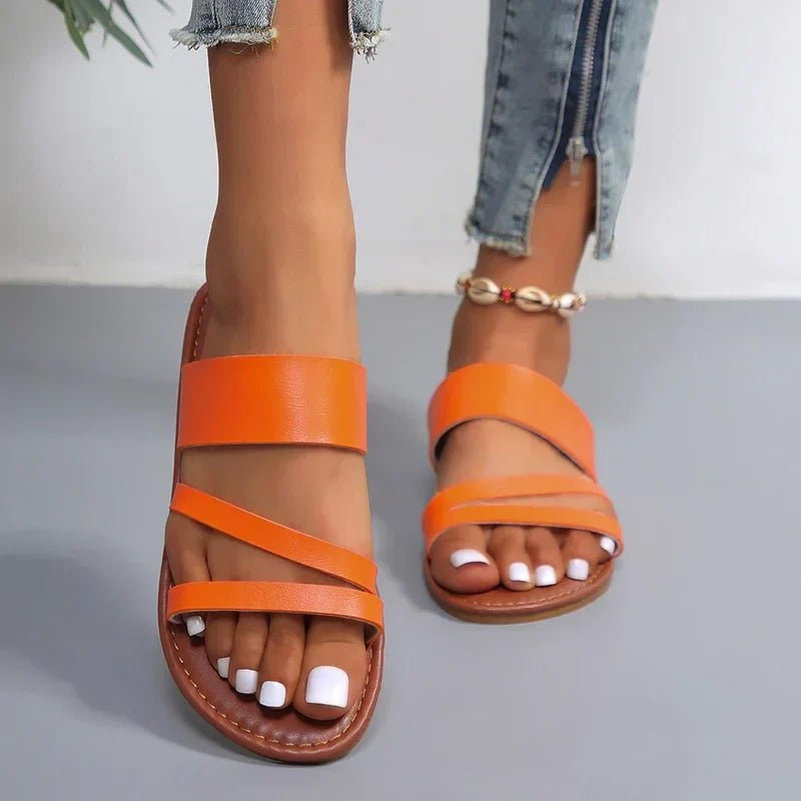 women's cross-strap flat sandals - brown colour
