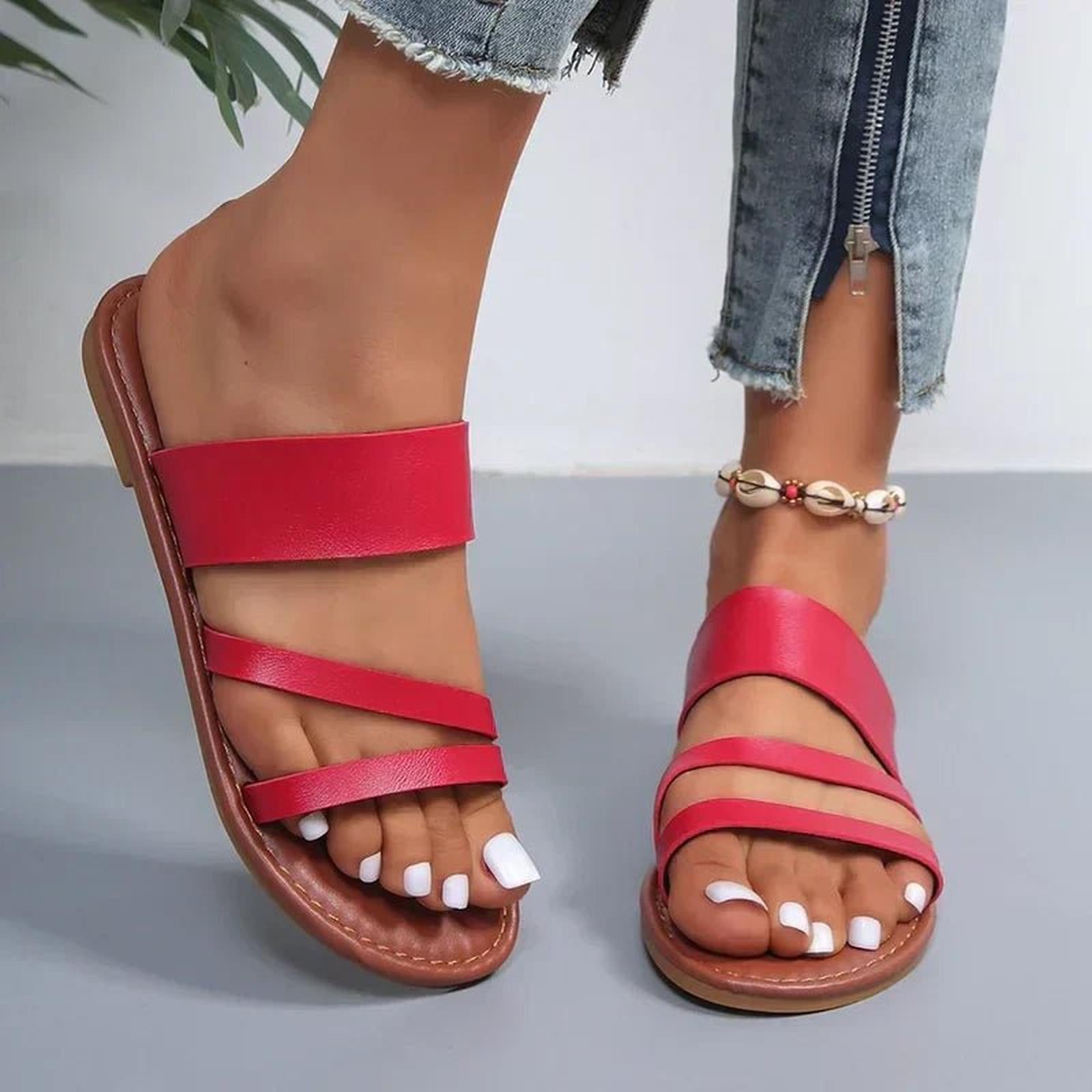 women's cross-strap flat sandals - beige colour