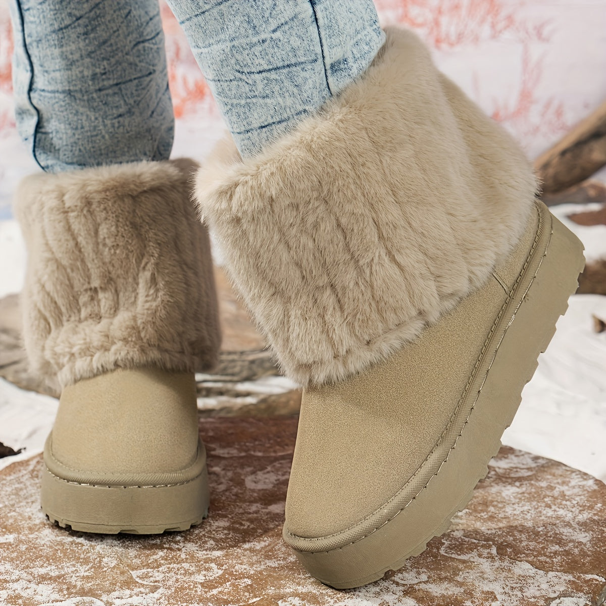 Women's Faux Fur Cuff Platform Winter Boots - view 1