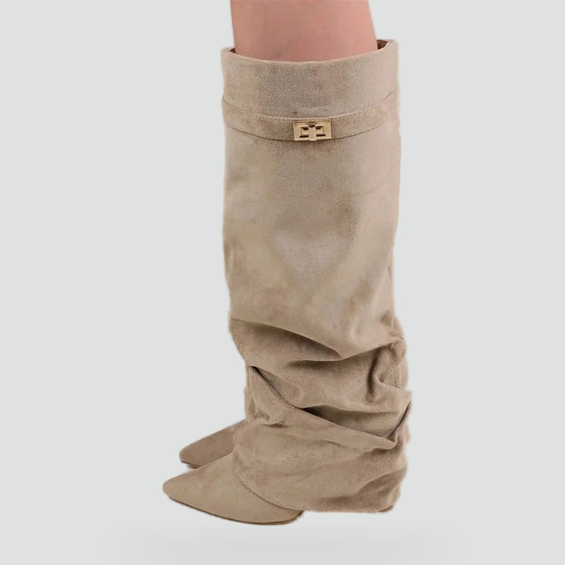 Women's Faux Suede Slouch Boots with Pointed Toe - view 1