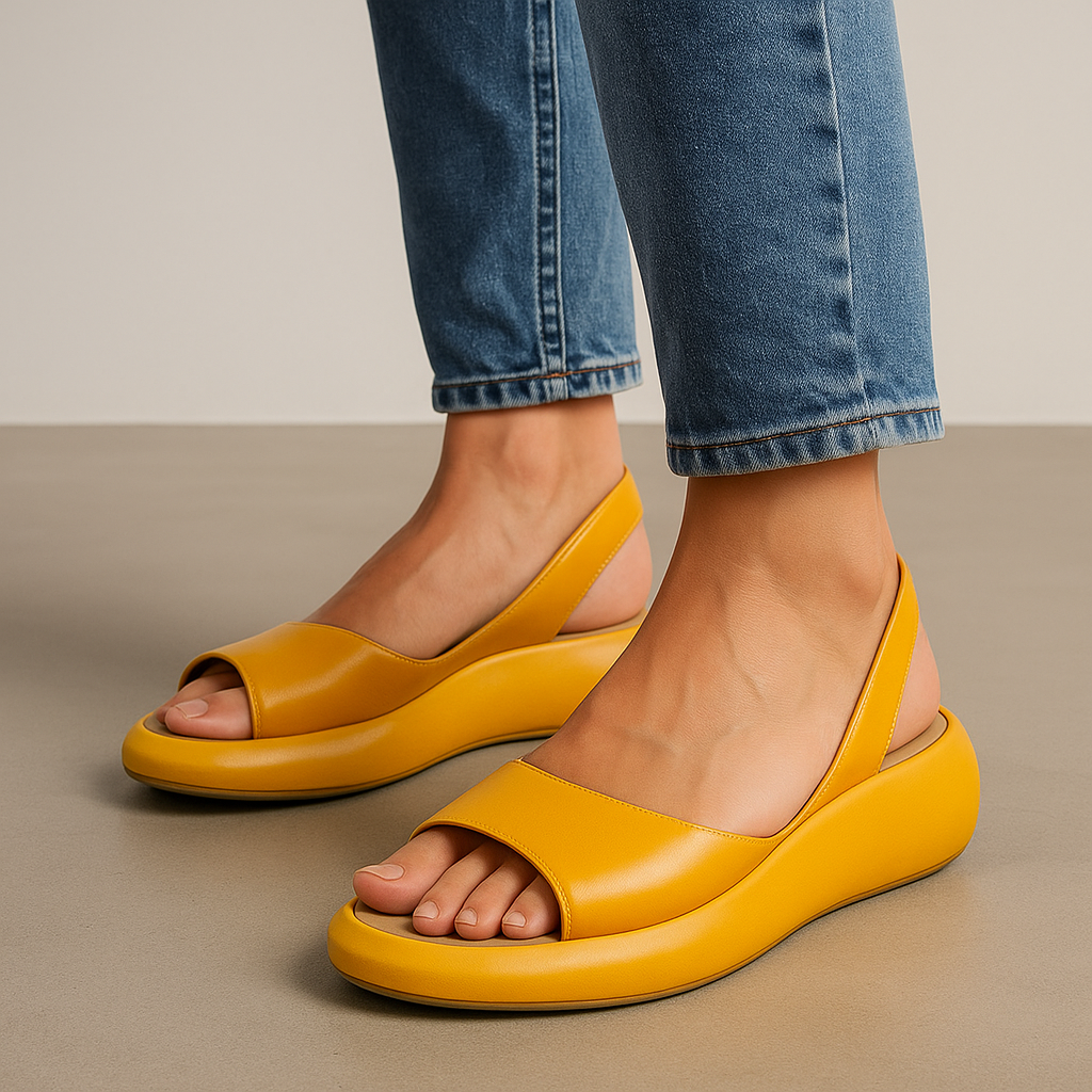 Women's flat open toe sandals in yellow summer casual footwear