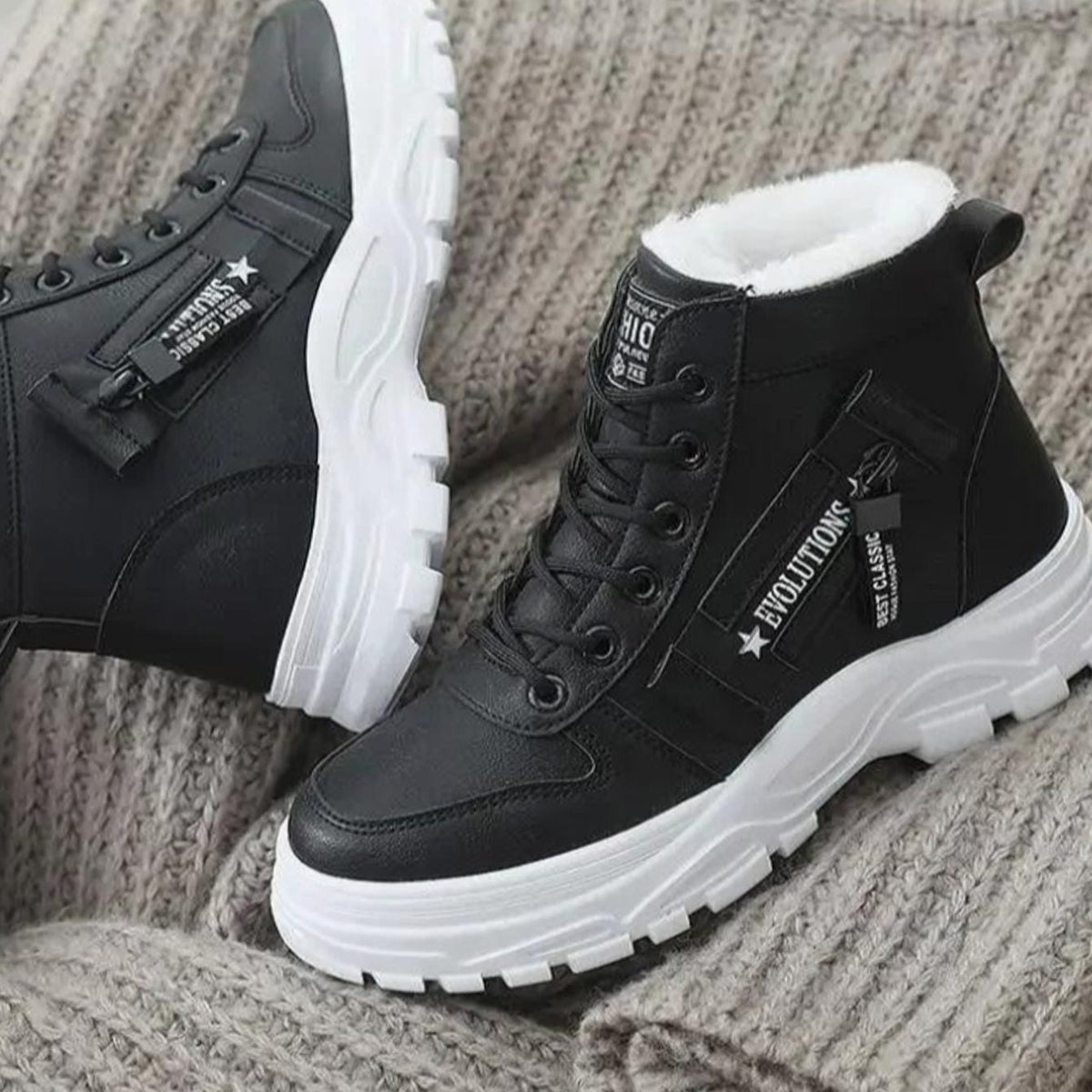Women's Fleece-Lined Faux Leather High-Top Lace-Up Winter Boots - view 2