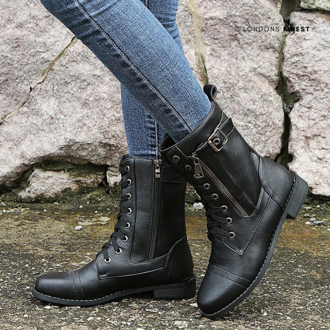 Women's Lace-Up Combat Boots with Side Zip - view 1
