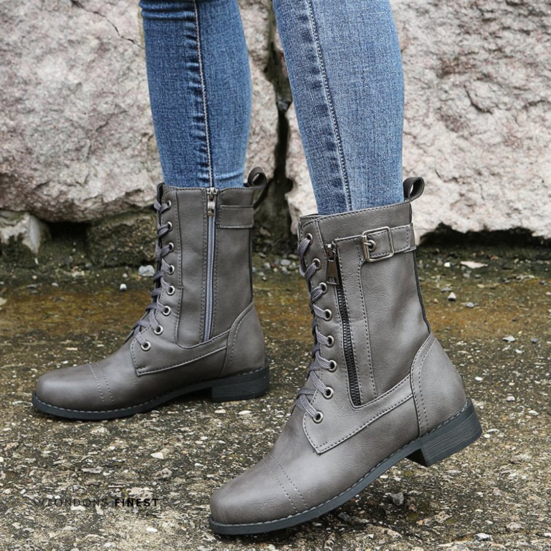 Women's Lace-Up Combat Boots with Side Zip - view 2