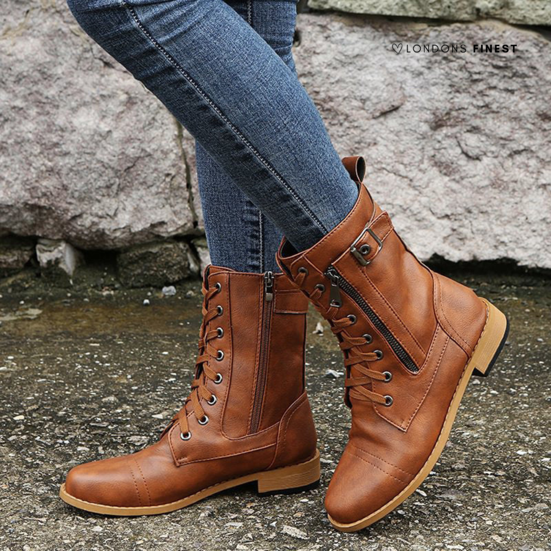 Women's Lace-Up Combat Boots with Side Zip - view 3