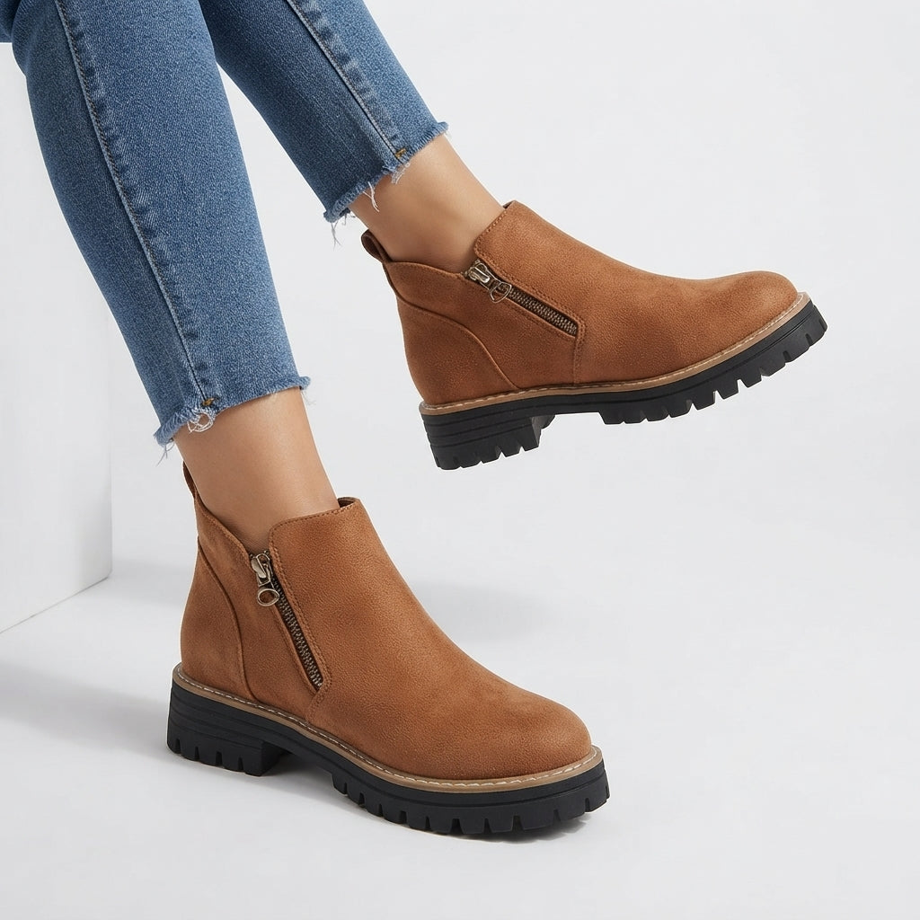 Women's Lug Sole Side-Zip Ankle Boots with Block Heel - view 4