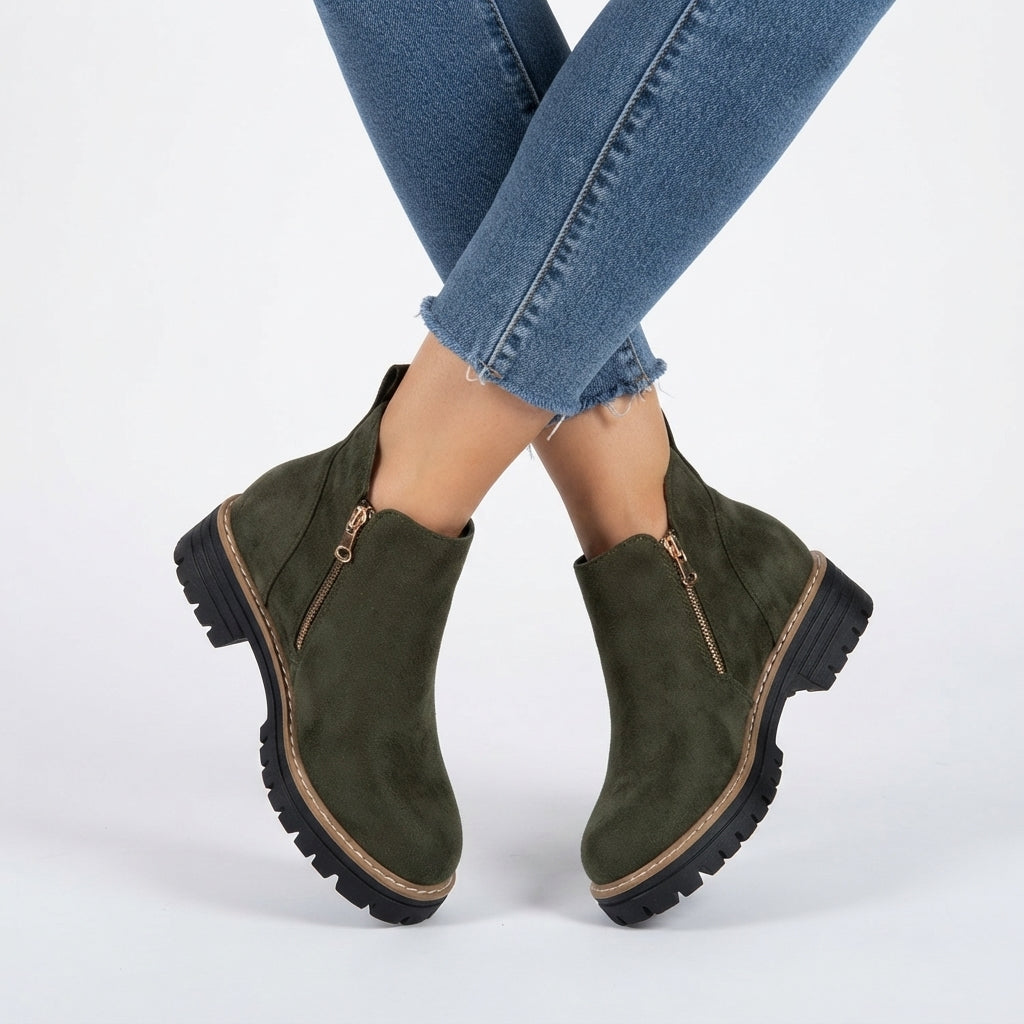 Women's Lug Sole Side-Zip Ankle Boots with Block Heel - view 5