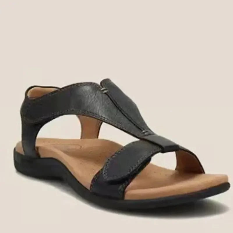 Women's orthopaedic cross strap sandals in black slip-resistant sole