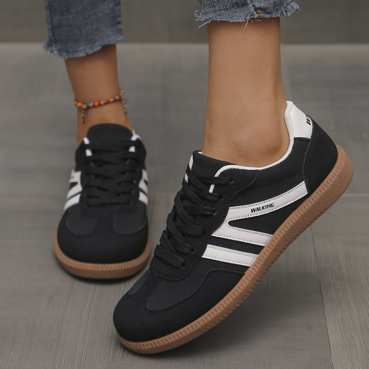 women's orthopaedic walking trainers with padded insole - worn view