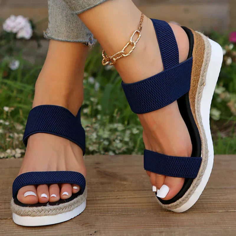 women's orthopedic cross-strap platform sandals - outdoor view