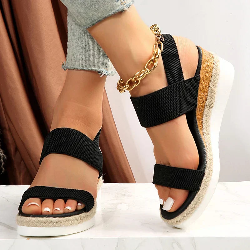 women's orthopedic cross-strap platform sandals - worn view