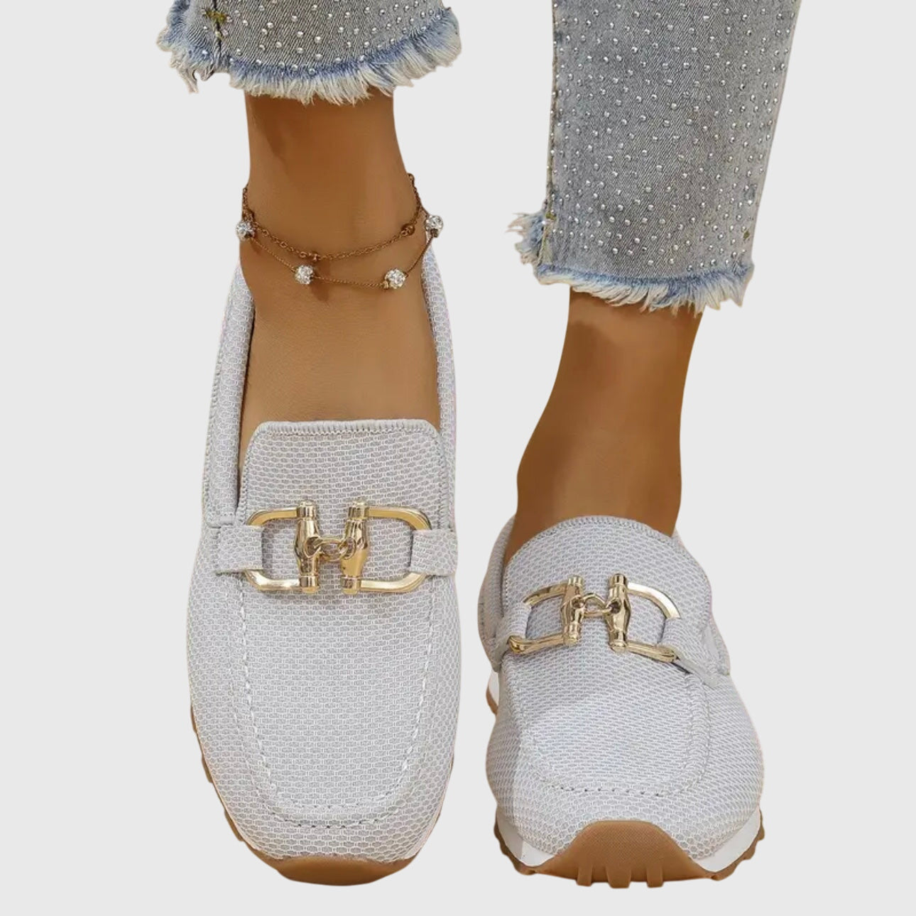 women's orthopedic loafers with gold hardware - pair view