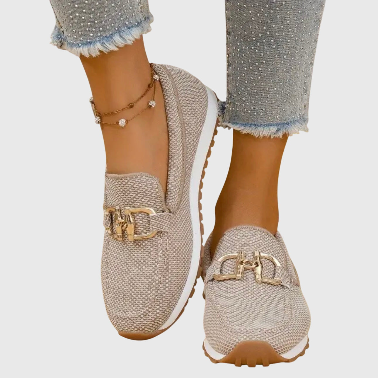 women's orthopedic loafers with gold hardware - hardware detail view