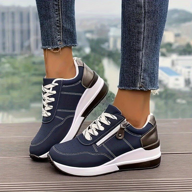 women's orthopedic low-cut lace-up sneakers in Blue - front view