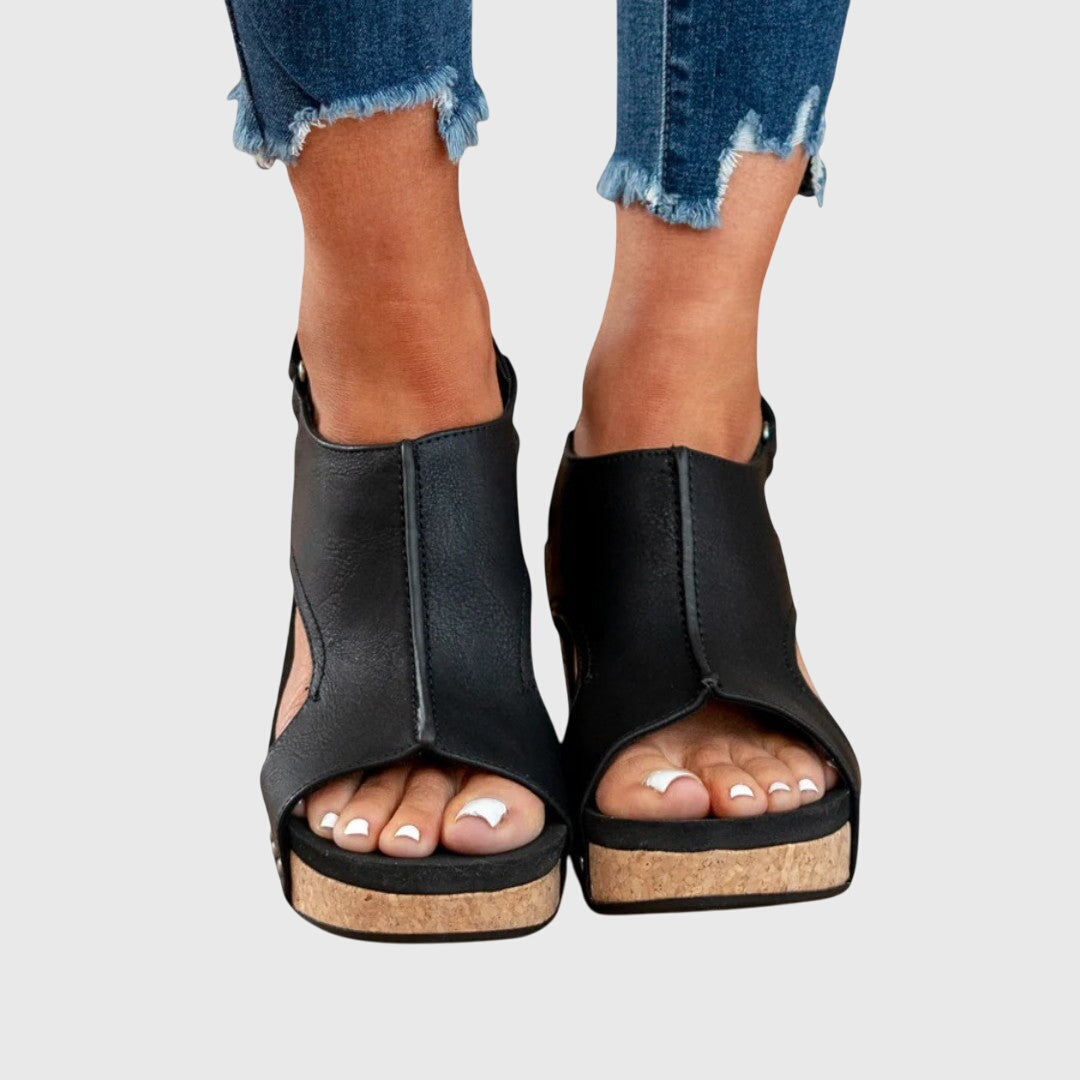Women's open toe orthopedic sandals in brown lightweight wedge sole