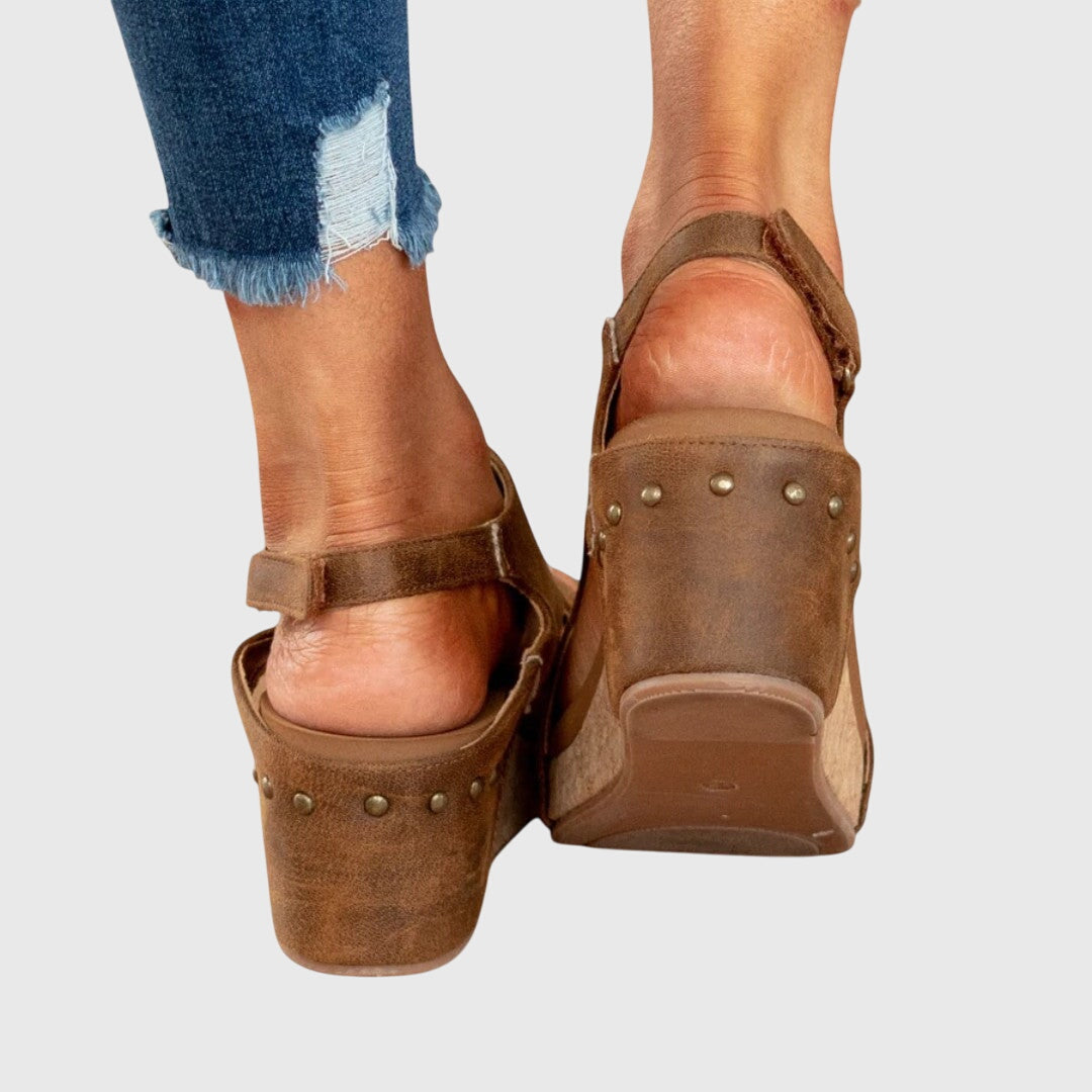 Pair of women's open toe orthopedic comfort sandals flat lay