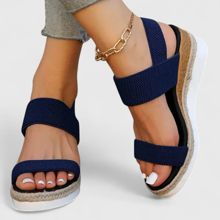 women's orthopedic platform sandals with arch support - worn view