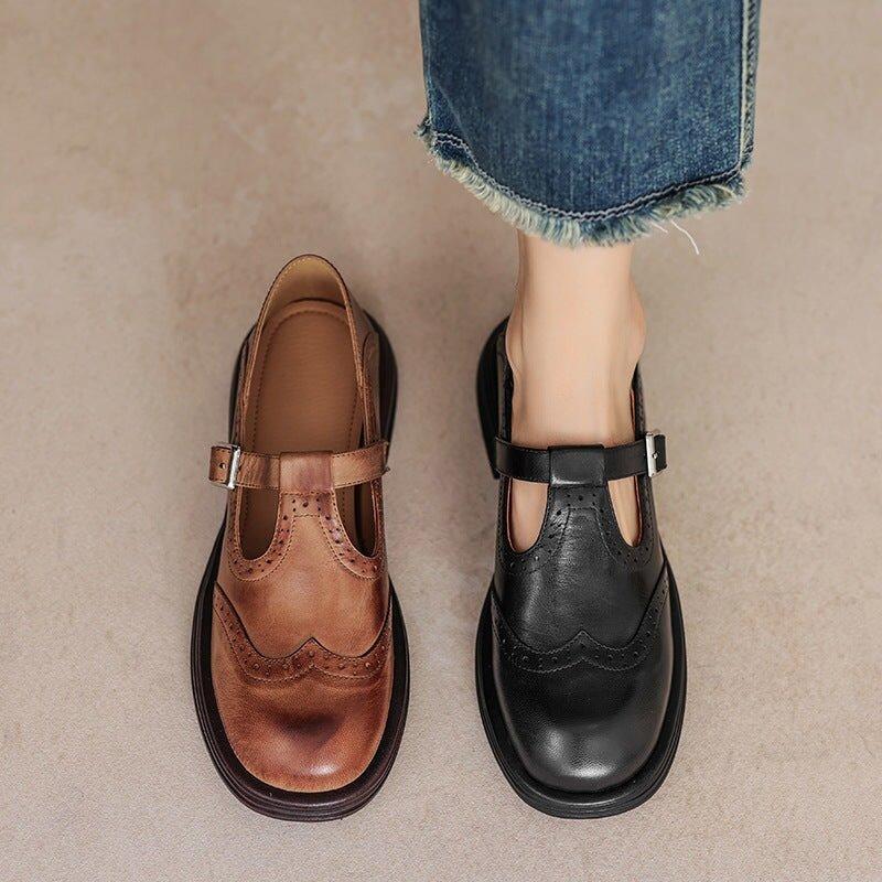 women's perforated Mary Jane buckle flats - back view