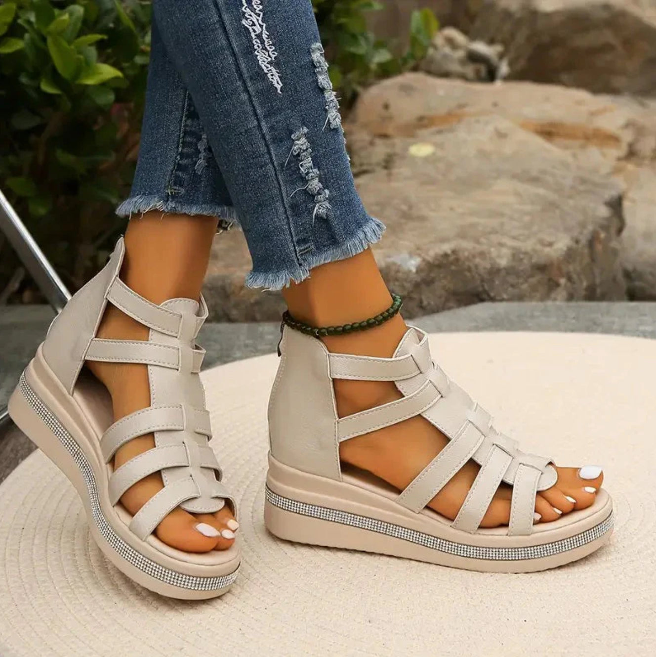 Sole view women's rhinestone wedge sandals stable heel comfort