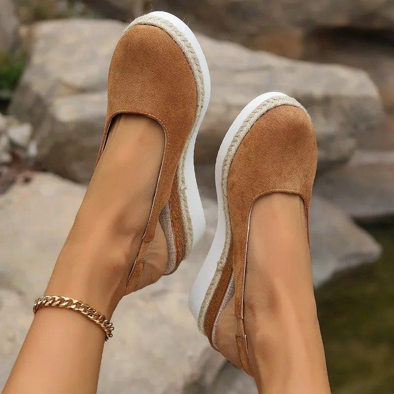 women's slip-on platform espadrille wedge shoes - worn view