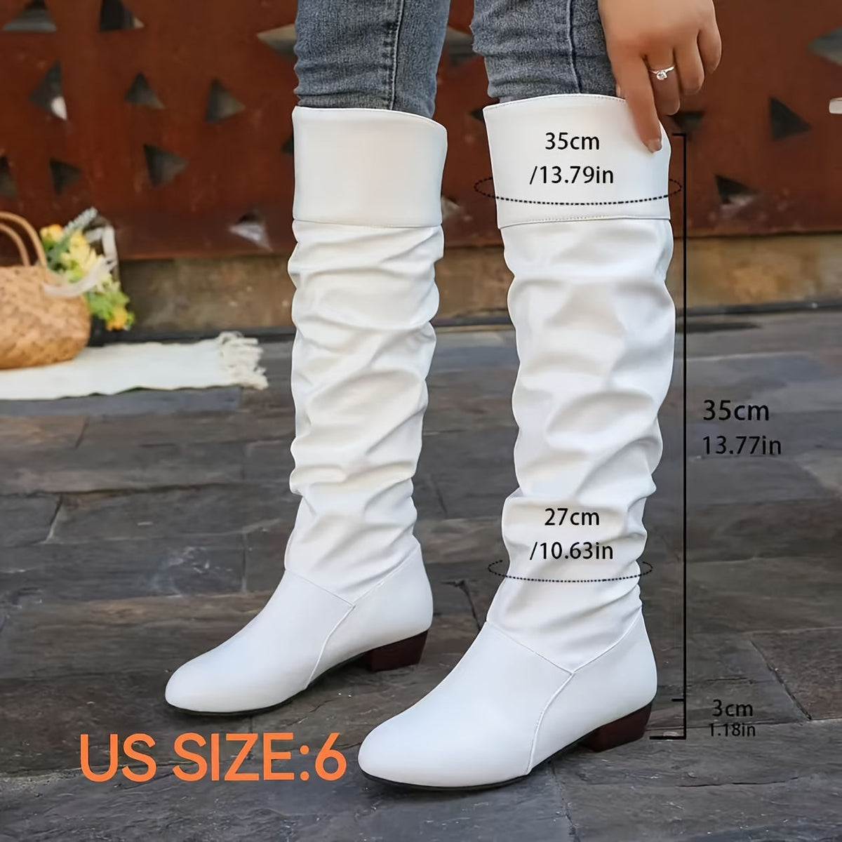 Women's Slouch Knee-High Boots with Low Heel - view 11